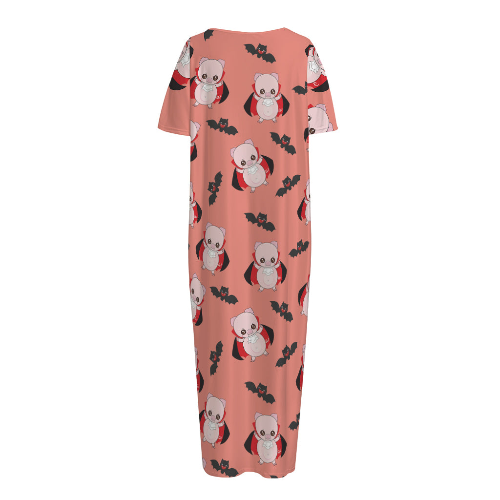 Dracula Pig Pattern Print Short Sleeve Long Nightdress