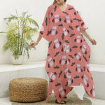 Dracula Pig Pattern Print Silk V-Neck Kaftan Dress