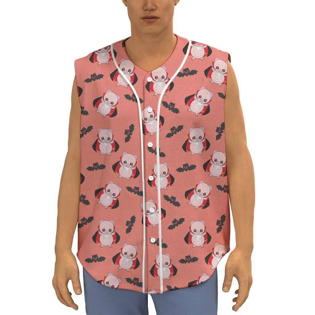 Dracula Pig Pattern Print Sleeveless Baseball Jersey