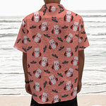 Dracula Pig Pattern Print Textured Short Sleeve Shirt