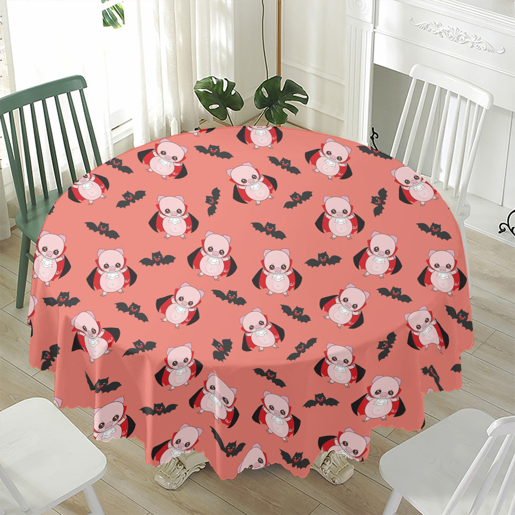 Dracula Pig Pattern Print Waterproof Round Tablecloth