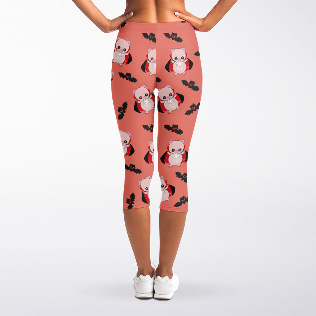 Dracula Pig Pattern Print Women's Capri Leggings