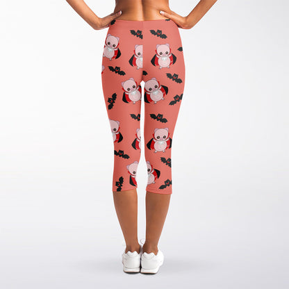 Dracula Pig Pattern Print Women's Capri Leggings