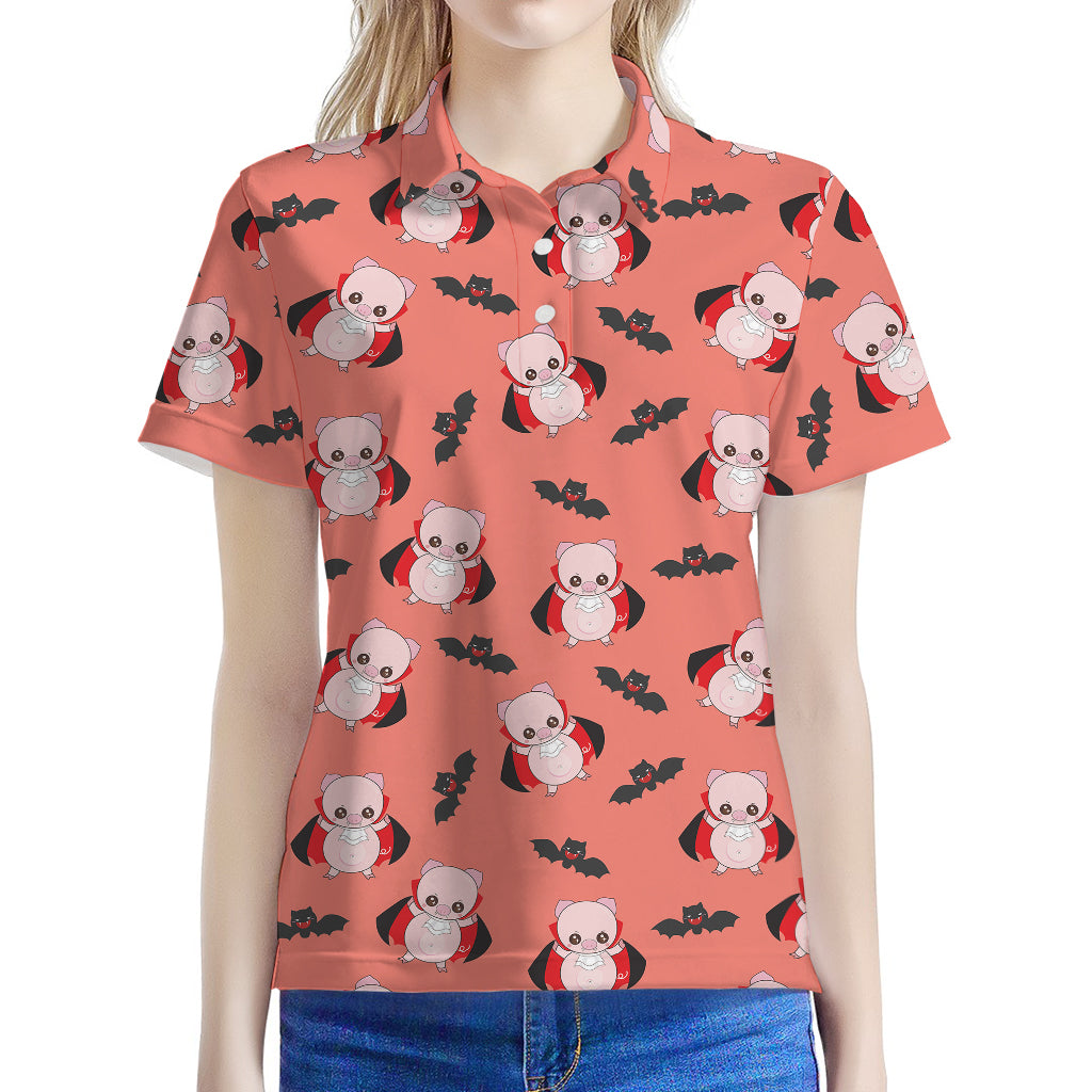 Dracula Pig Pattern Print Women's Polo Shirt