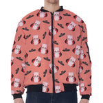 Dracula Pig Pattern Print Zip Sleeve Bomber Jacket