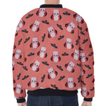 Dracula Pig Pattern Print Zip Sleeve Bomber Jacket