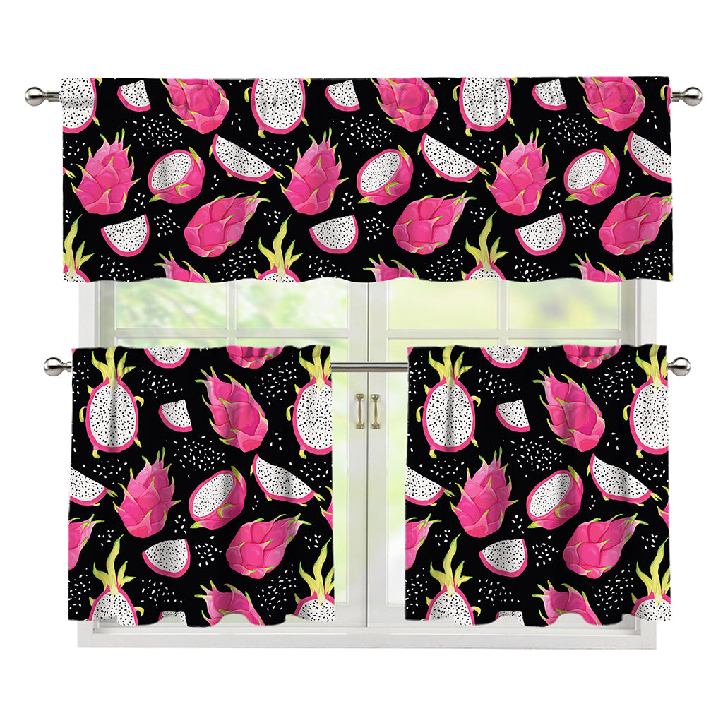 Dragon Fruit Pattern Print 3 Piece Kitchen Curtains