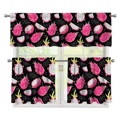 Dragon Fruit Pattern Print 3 Piece Kitchen Curtains