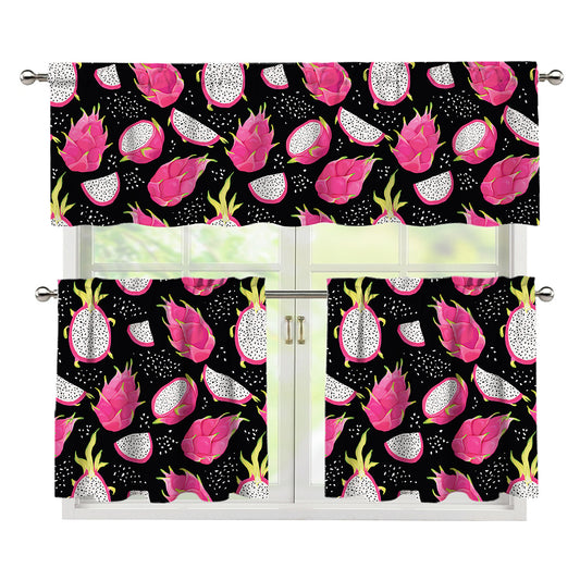 Dragon Fruit Pattern Print 3 Piece Kitchen Curtains