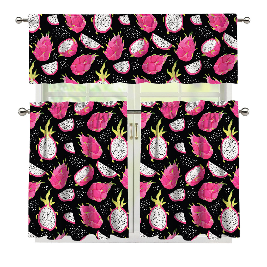 Dragon Fruit Pattern Print 3 Piece Kitchen Curtains