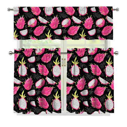 Dragon Fruit Pattern Print 3 Piece Kitchen Curtains