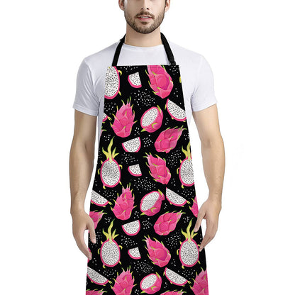 Dragon Fruit Pattern Print Bib Apron With Pocket