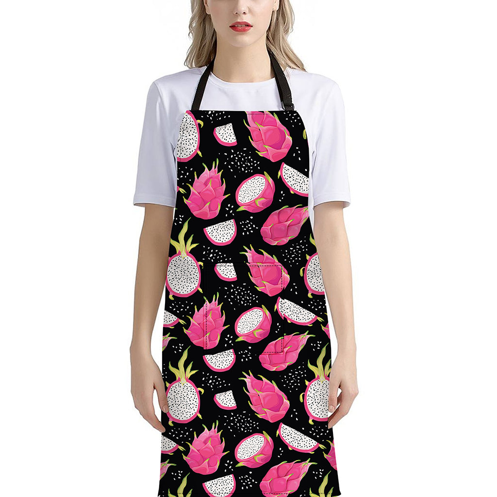 Dragon Fruit Pattern Print Bib Apron With Pocket