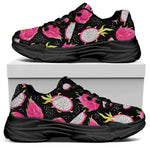 Dragon Fruit Pattern Print Black Chunky Shoes