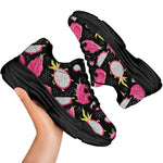Dragon Fruit Pattern Print Black Chunky Shoes