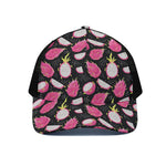 Dragon Fruit Pattern Print Black Mesh Trucker Cap