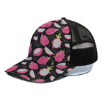 Dragon Fruit Pattern Print Black Mesh Trucker Cap