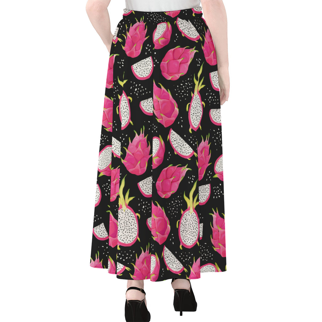 Dragon Fruit Pattern Print Chiffon Maxi Skirt
