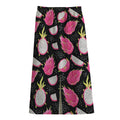 Dragon Fruit Pattern Print Cotton Front Slit Maxi Skirt