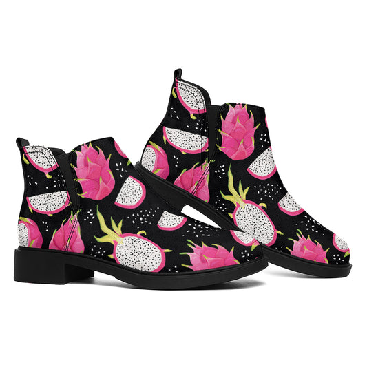 Dragon Fruit Pattern Print Flat Ankle Boots