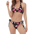 Dragon Fruit Pattern Print Halter Scoop Tie Side Bikini