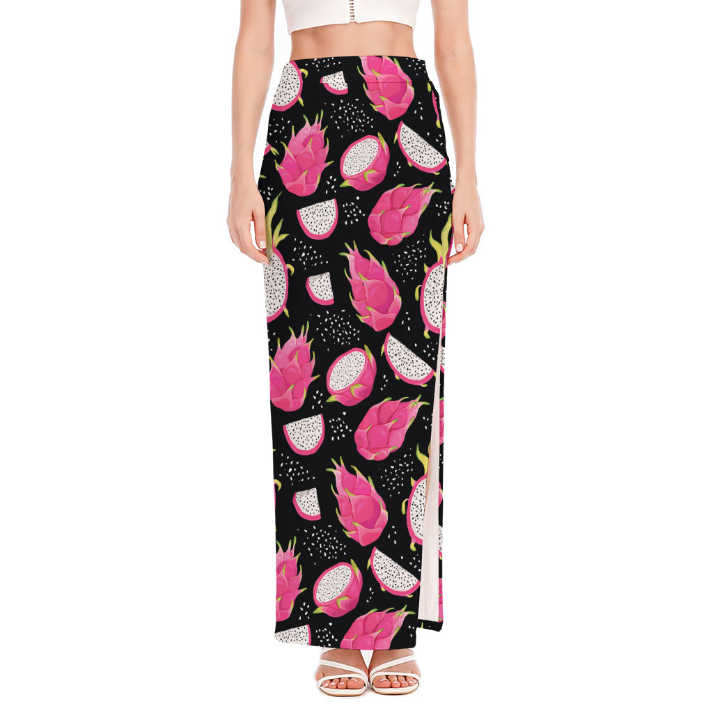 Dragon Fruit Pattern Print High Slit Maxi Skirt