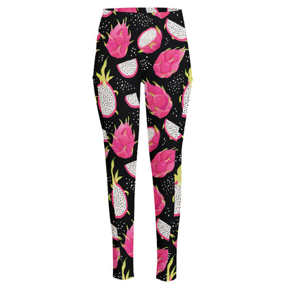 Dragon Fruit Pattern Print High-Waisted Pocket Leggings