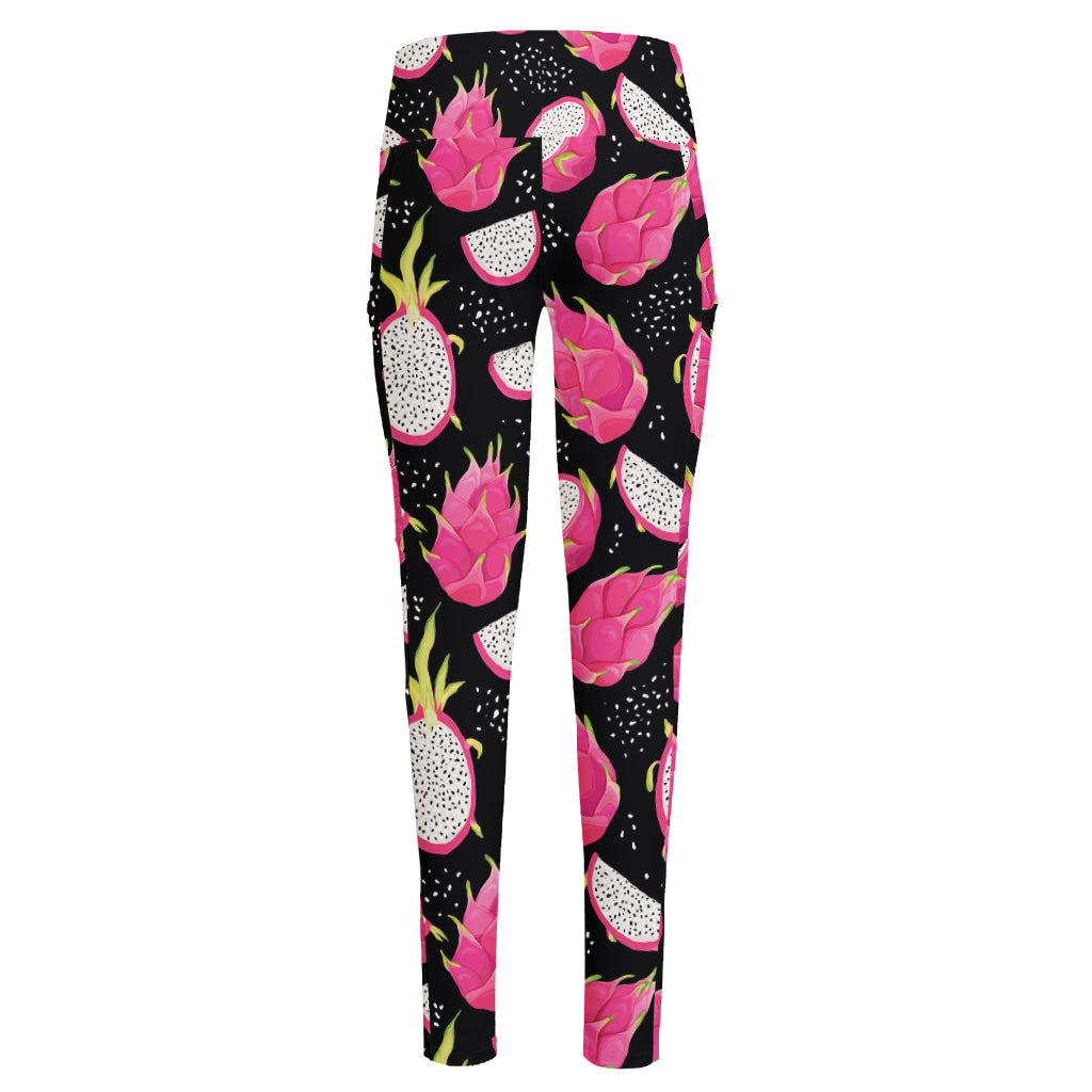 Dragon Fruit Pattern Print High-Waisted Pocket Leggings
