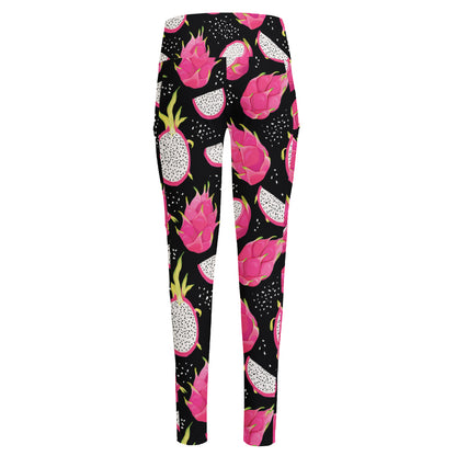Dragon Fruit Pattern Print High-Waisted Pocket Leggings