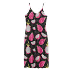 Dragon Fruit Pattern Print Jersey Midi Cami Dress