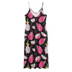 Dragon Fruit Pattern Print Jersey Midi Cami Dress