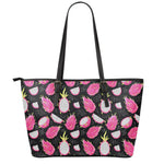 Dragon Fruit Pattern Print Leather Tote Bag