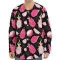 Dragon Fruit Pattern Print Long Sleeve Baseball Jersey
