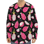 Dragon Fruit Pattern Print Long Sleeve Baseball Jersey