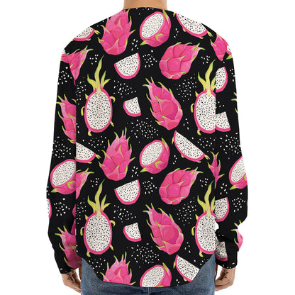 Dragon Fruit Pattern Print Long Sleeve Baseball Jersey