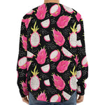 Dragon Fruit Pattern Print Long Sleeve Baseball Jersey