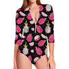 Dragon Fruit Pattern Print Long Sleeve Swimsuit