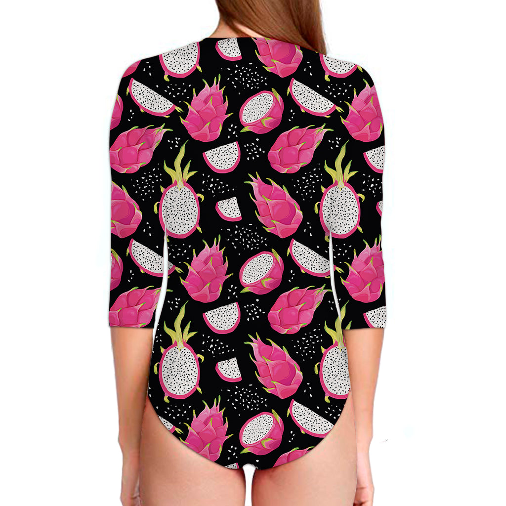 Dragon Fruit Pattern Print Long Sleeve Swimsuit