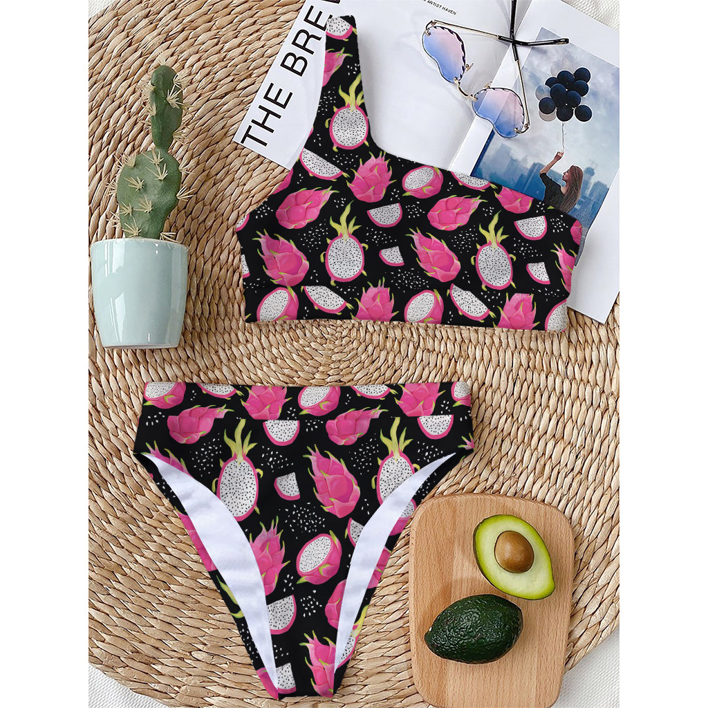 Dragon Fruit Pattern Print One Shoulder Bikini Top