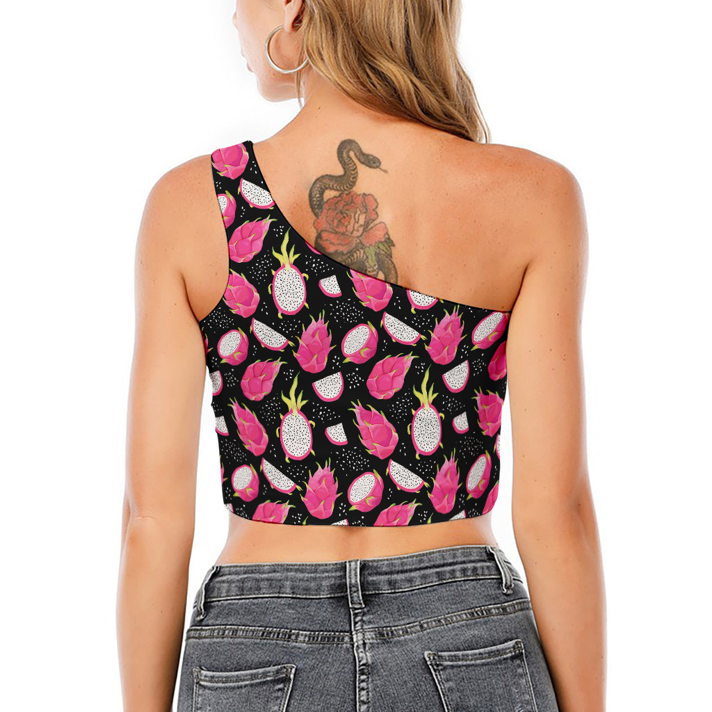 Dragon Fruit Pattern Print One Shoulder Crop Top