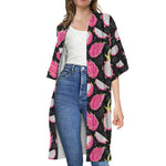 Dragon Fruit Pattern Print Open Front Beach Cover Up