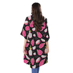 Dragon Fruit Pattern Print Open Front Beach Cover Up
