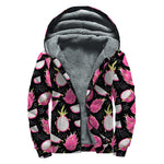 Dragon Fruit Pattern Print Sherpa Lined Zip Up Hoodie