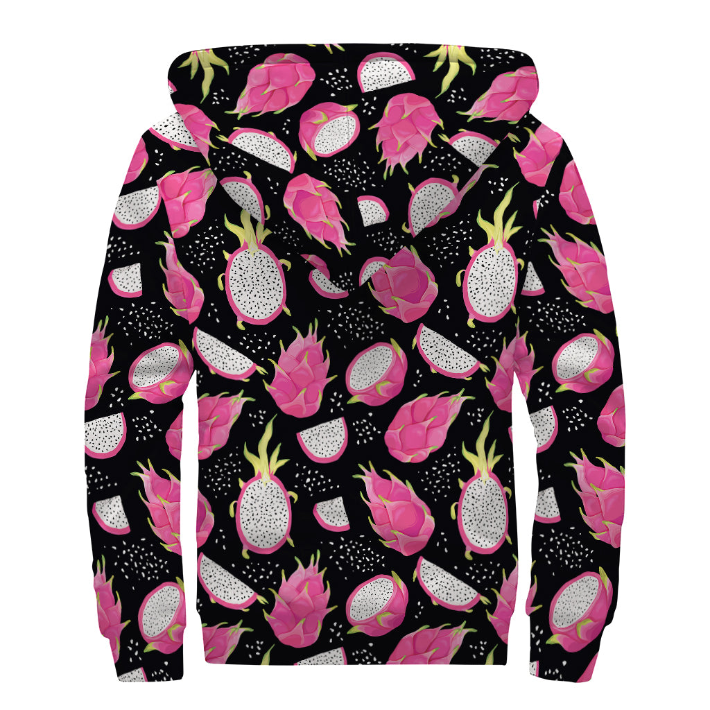 Dragon Fruit Pattern Print Sherpa Lined Zip Up Hoodie
