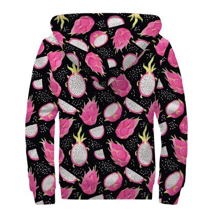 Dragon Fruit Pattern Print Sherpa Lined Zip Up Hoodie