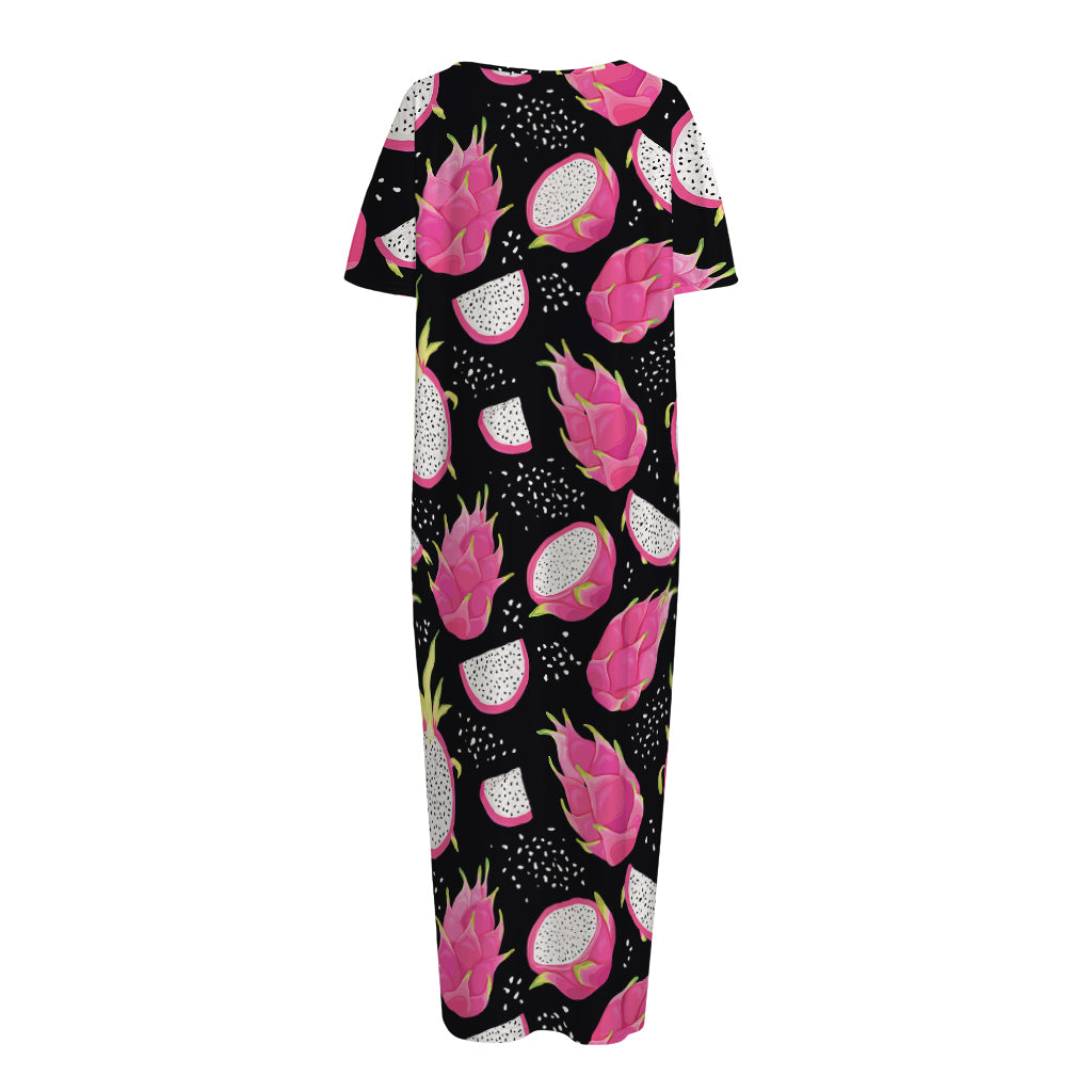 Dragon Fruit Pattern Print Short Sleeve Long Nightdress