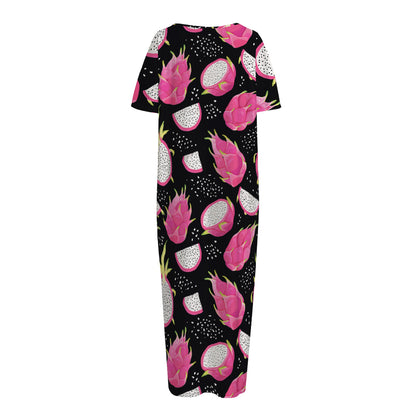 Dragon Fruit Pattern Print Short Sleeve Long Nightdress