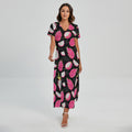 Dragon Fruit Pattern Print Short Sleeve Maxi Dress