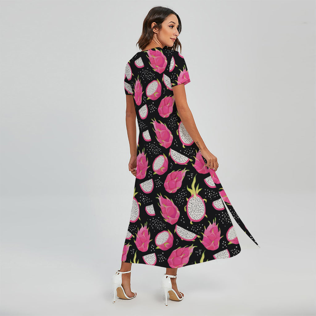 Dragon Fruit Pattern Print Short Sleeve Maxi Dress