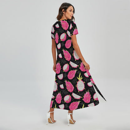 Dragon Fruit Pattern Print Short Sleeve Maxi Dress